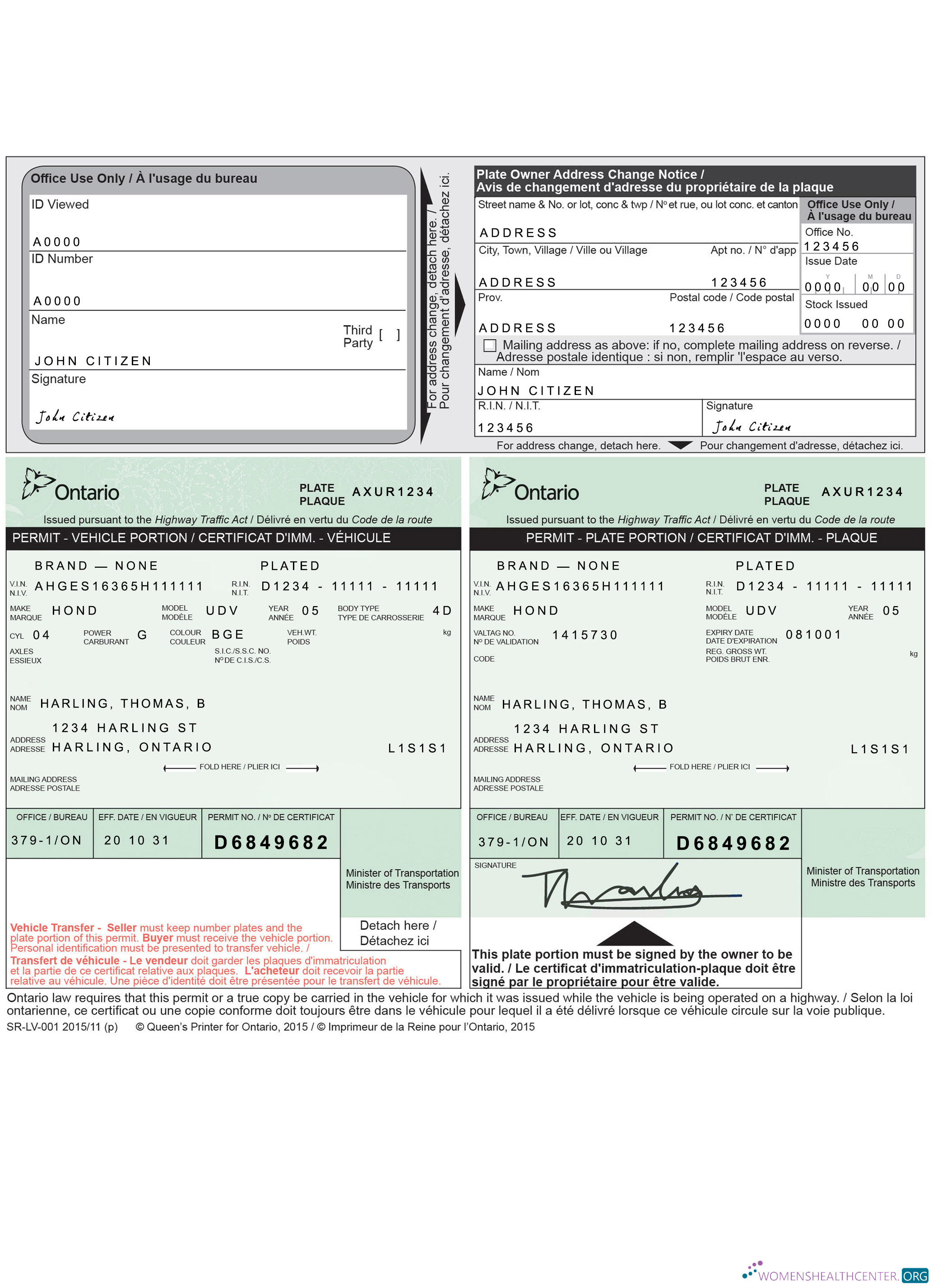 Download Canada Ontario car title Photoshop template